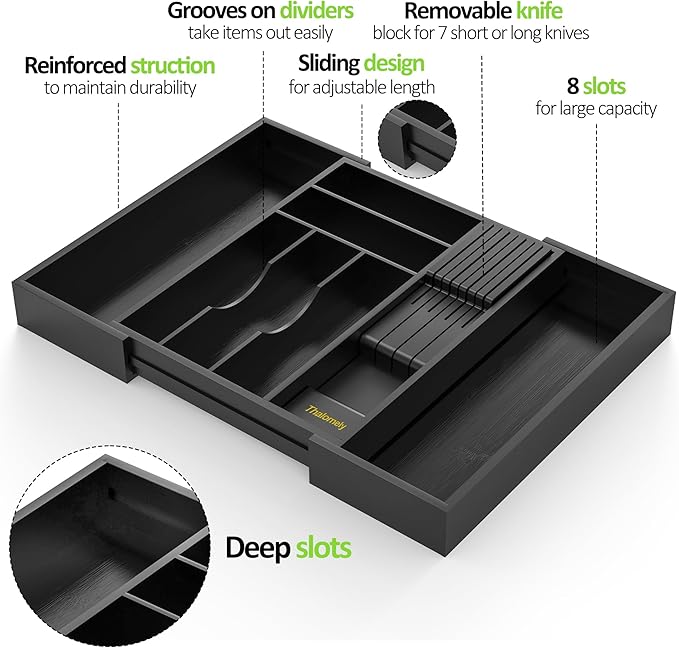 Bamboo Kitchen Drawer Organizer, Expandable Silverware Organizer - Image 8