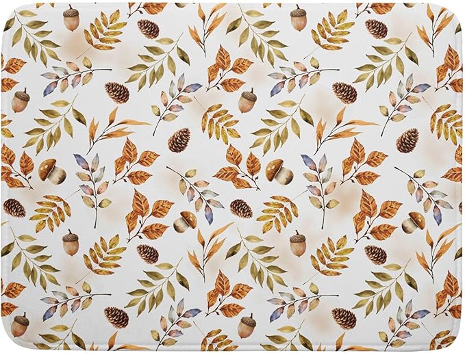Fall Leaves Pine Cones Mushroom Dish Drying Mat 18 x 24 Inch by APORTT