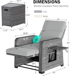 Restland Outdoor Recliner with Independent Adjustable Back & Footrest Wicker Patio Reclining Chair with Flip Table Comfortable Lounge Chair & Thick Cushion for Deck, Porch (3 Piece, Grey) - Image 2