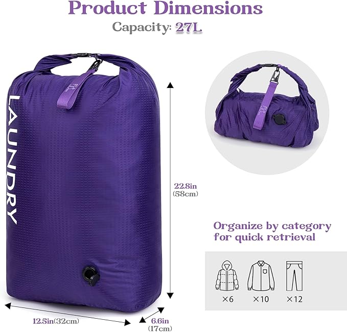Travel Laundry Bag, Vacuum Compression Dirty Clothes Travel Bag, Waterproof - Image 2