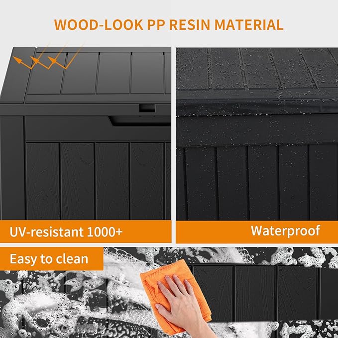 31 Gallon Resin Deck Box, Lockable Patio Outdoor Storage Box for Furniture, Garden Tools and Tools Storage, Waterproof Outside Storage Boxes - Black - Image 6