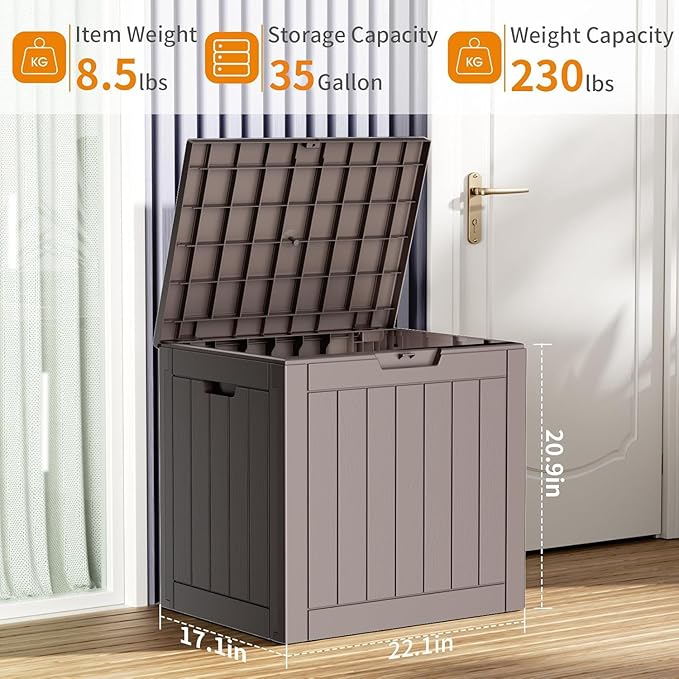 DRATO 35 Gallon Deck Boxes Resin Outdoor Storage Box UV Resistant Outside Deck Box with Lockable Lid for Patio Furniture（Grey，35 Gallon） - Image 2