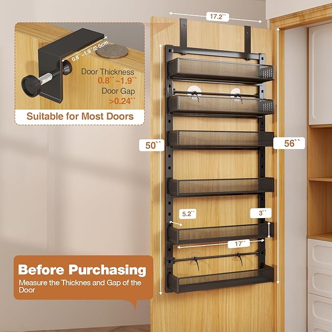 Pantry Door Organizers and Storage, 6-Tier Large Wide Metal Heavy-Duty Frame - Image 2