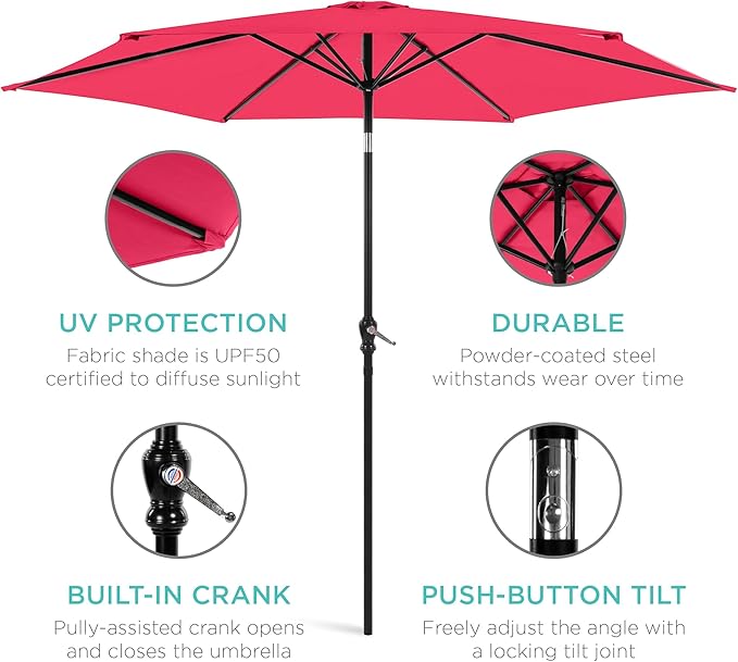 Best Choice Products 10ft Outdoor Table Compatible Steel Polyester Market Patio Umbrella w/Crank and Easy Push Button Tilt - Image 5