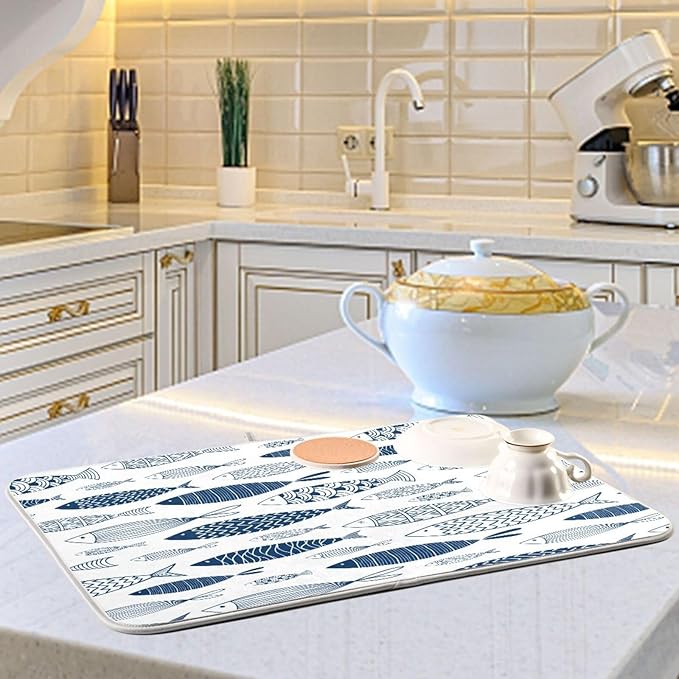 Cartoon Fish Dish Drying Mat for Kitchen Counter Absorbent Microfiber Drying Pad - Image 6