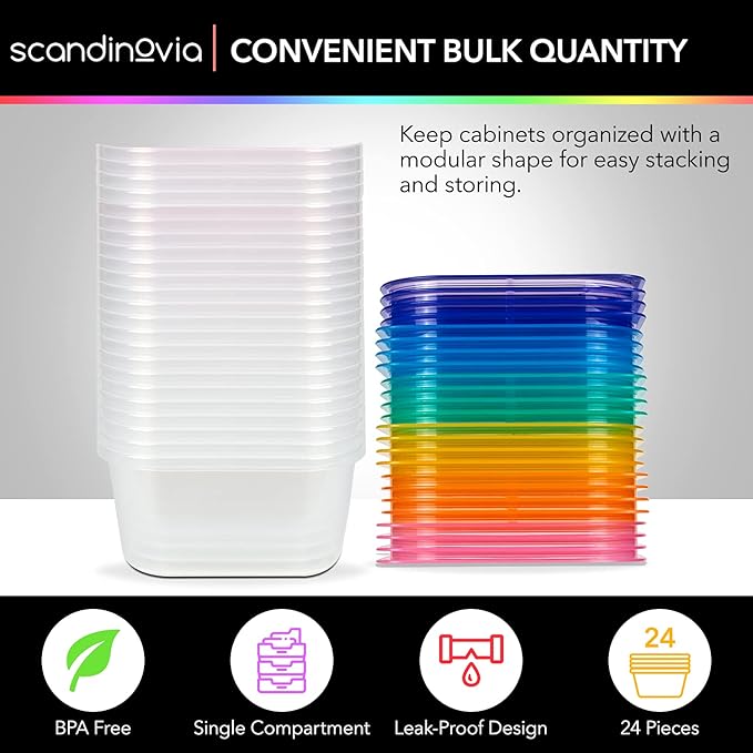 SCANDINOVIA - 25 oz Food Storage Containers - 24 sets - Dry & Hot Plastic Meal - Image 2