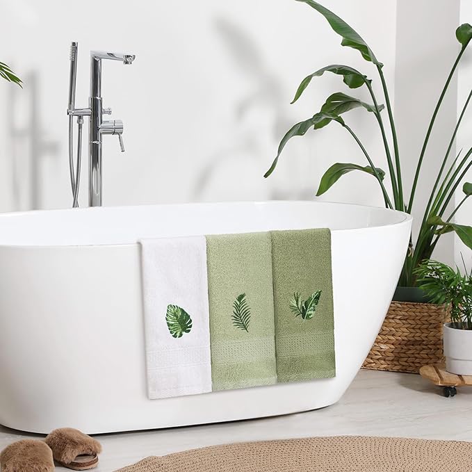 3 Pcs Tropical Palm Leaves Hand Towels - Image 6