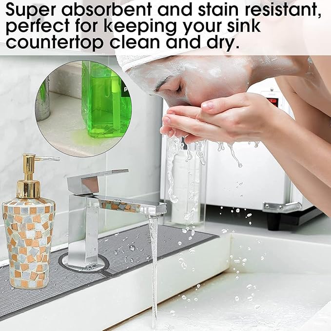 Bimkole 2 PCS Faucet Absorbent Mat, Kitchen Faucet Sink Splash Guard Wraparound - Image 6