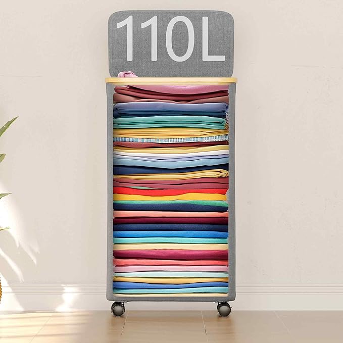 SUOCO Laundry Hamper on Wheels 100L, Clothes Basket - Image 4