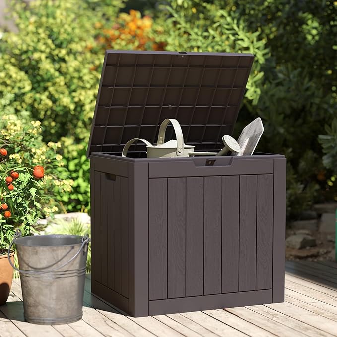 Sweetcrispy Deck Box with 31 Gallon Capacity, Weatherproof Resin Lockable Outdoor Storage for Secure Package Deliveries and Indoor Storage in Garden or Patio, Backyard - Image 7