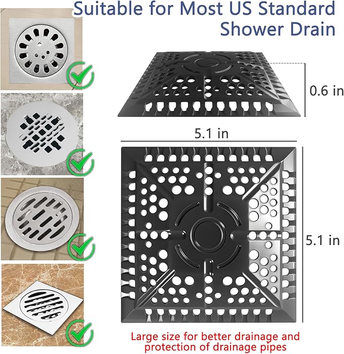 Shower Hair Drain Catcher, 2 Pack 5.1in Square Silicone Hair Catcher Shower - Image 3