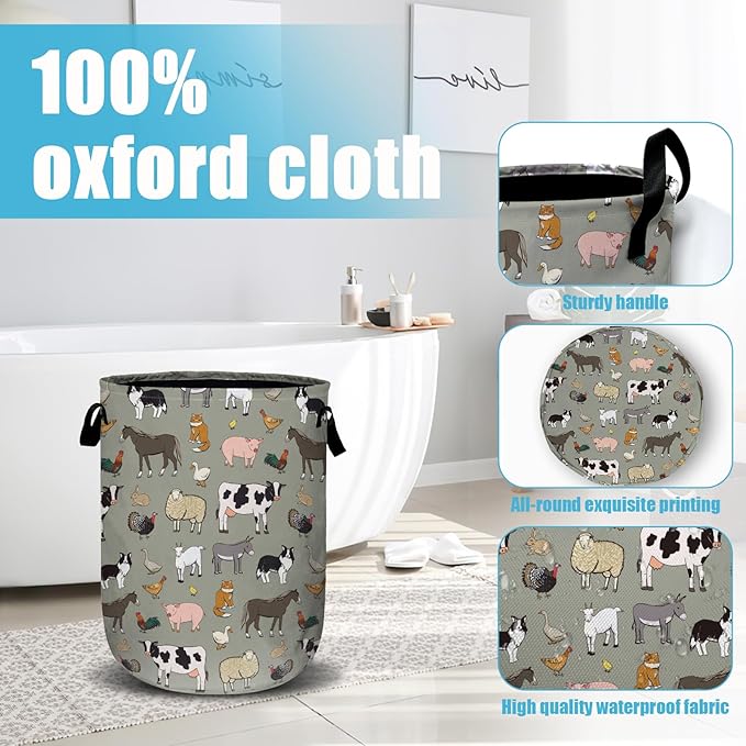 Funny Farm Animal Laundry Basket, Laundry Hamper Collapsible Oxford Cloth - Image 4