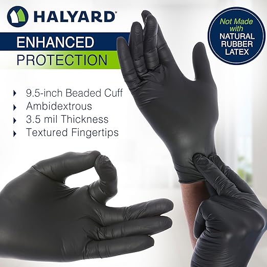 HALYARD Black Disposable Nitrile Exam Gloves Powder Free Medical, Food Safe - Image 2