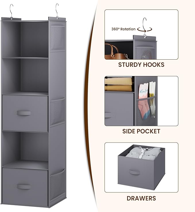 YOUDENOVA Hanging Closet Organizer, 5 Tier Hanging Closet Shelves - Image 4