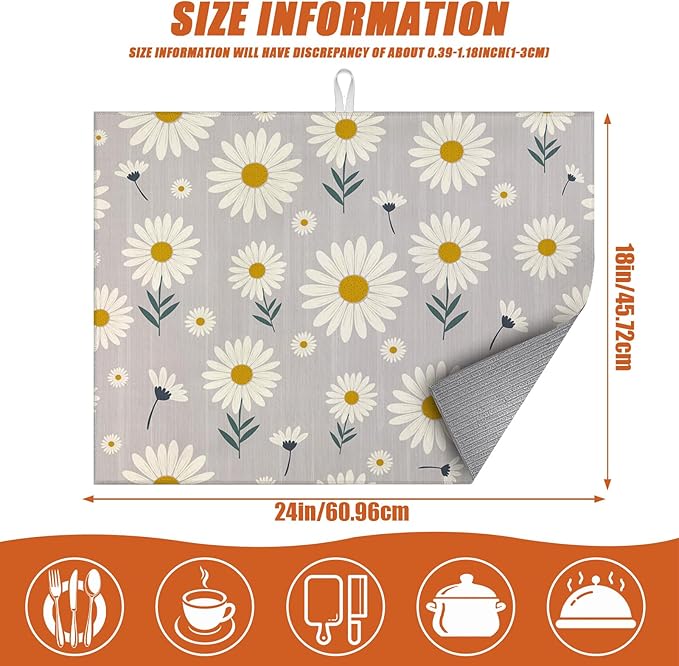 White Daisy Flowers Dish Drying Mat - Image 2