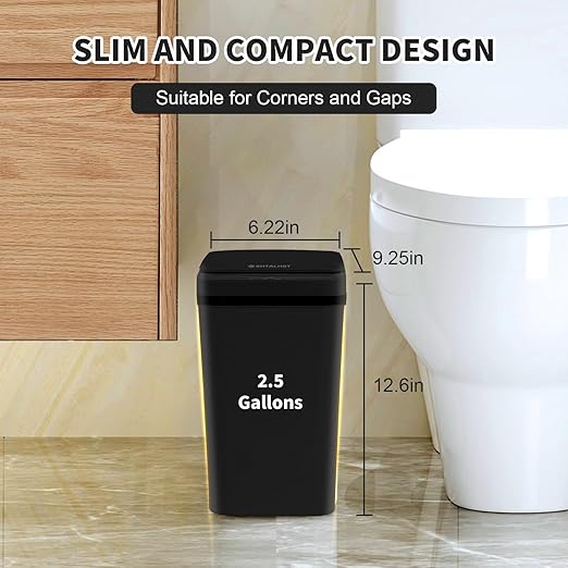 3 Pack Bathroom Trash Can with Lid, 2.5 Gallon Small Slim Trashcan, Automatic - Image 2