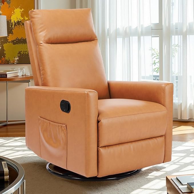 Sweetcrispy Recliner Chair, 360 Swivel Rocker Chair for Adults, Glider Rocker Recliners, Nursery Chairs for Living Room, High Back, Upholstered Deep Seat, Classical Brown - Image 3