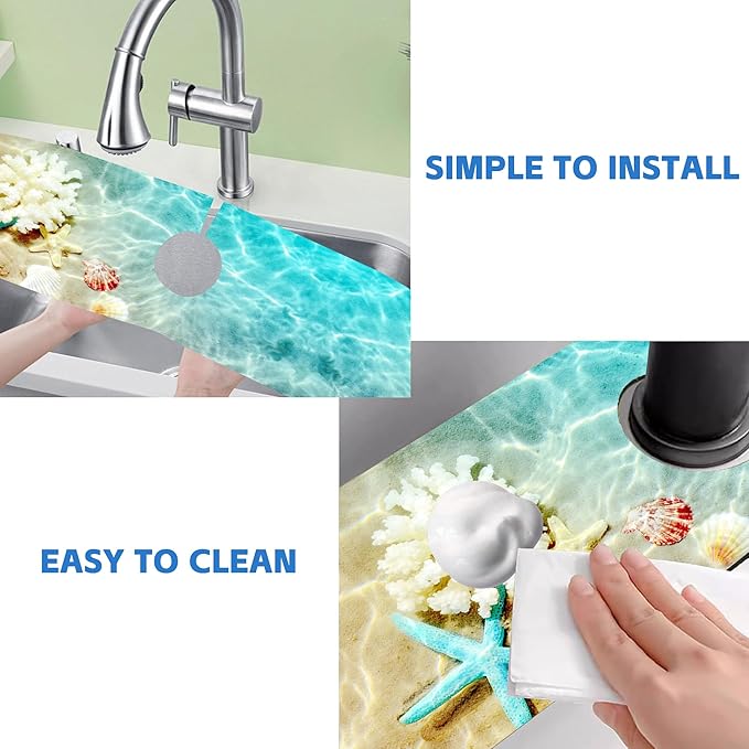 Beach Dish Drying Mat for Kitchen Sink Starfish Coral and Seashell Splash Guard - Image 5
