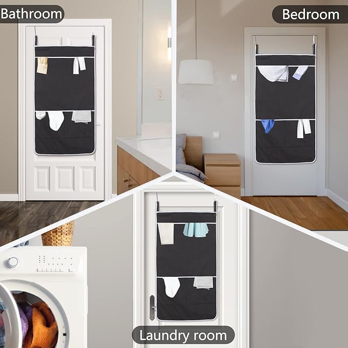 Black Hanging Laundry Hamper Bag, XL Door Hanging Hamper - Image 8
