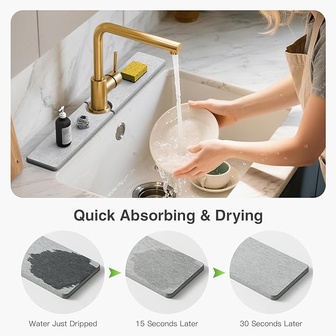 23.6" x 4" Stone Faucet Mat for Kitchen Sink, Quick Drying Diatomite Sink Tray - Image 3