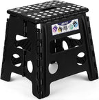 Delxo Folding Step Stool, 13 inch Non-Slip Foldable Stools Up to 300 LBS, Step Stool with Handle, Lightweight for Kitchen, Bathroom, Bedroom, Garden, Black, 1PC by Delxo