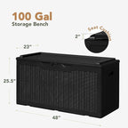 Flamaker Deck Box with Cushion 100 Gallon Waterproof Resin Storage Box with Air Rod Indoor Outdoor Lockable Storage Bench for Patio Furniture, Tools, Pool Accessories (Black) - Image 6