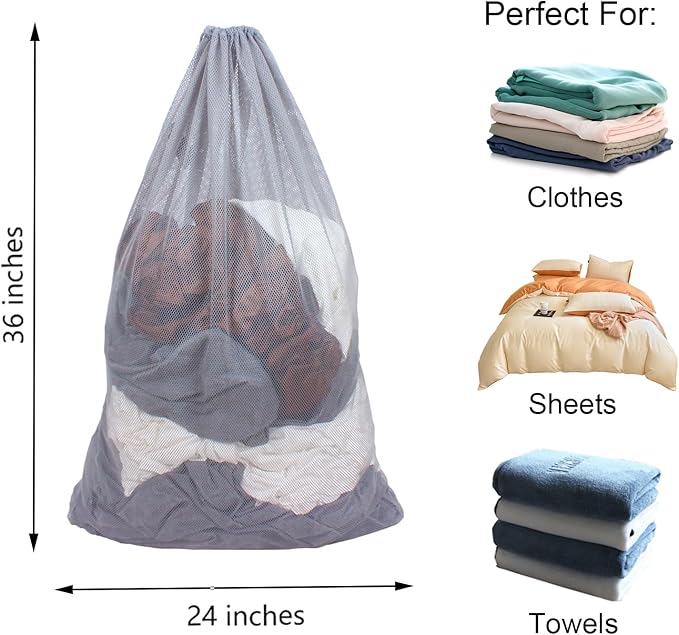 2 Pack Mesh Laundry Bags, 24 x 36 Inches Heavy Duty Drawstring Bag, Travel and - Image 2