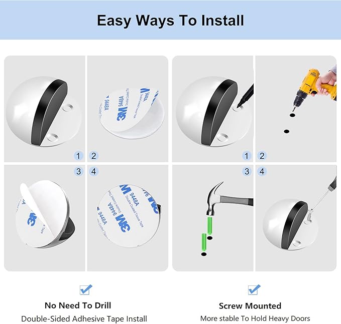 6 Pack Adhesive Door Stop White Floor Door Stoppers No Drill - Image 7