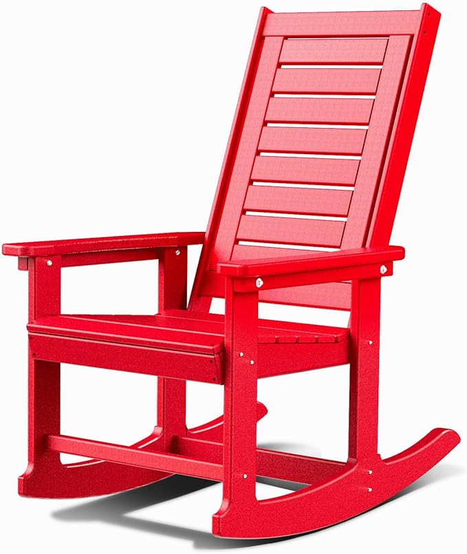 GREENVINES Outdoor Rocking Chairs | Porch Rocker | HDPE Plastic | Red | Oversized Rockers | High Back | Big & Tall | Ladder Back | for Patio Outside Backyard Balcony Garden by GreenVines