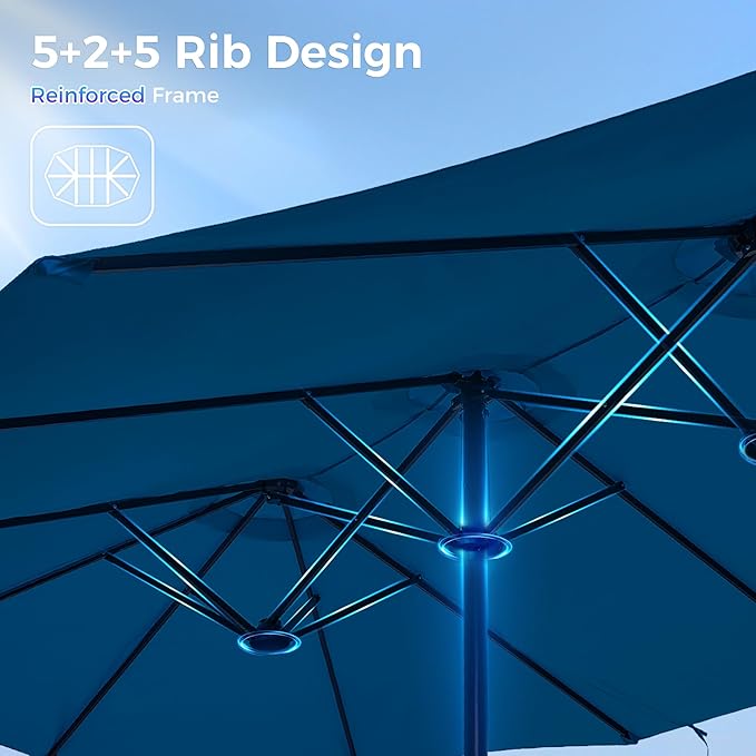 SUPERJARE 13FT Outdoor Umbrella for Patio, Double sided Pool Umbrellas with Fade Resistant Canopy, Large Table Umbrella for Deck, Market, Backyard - Navy Blue - Image 8