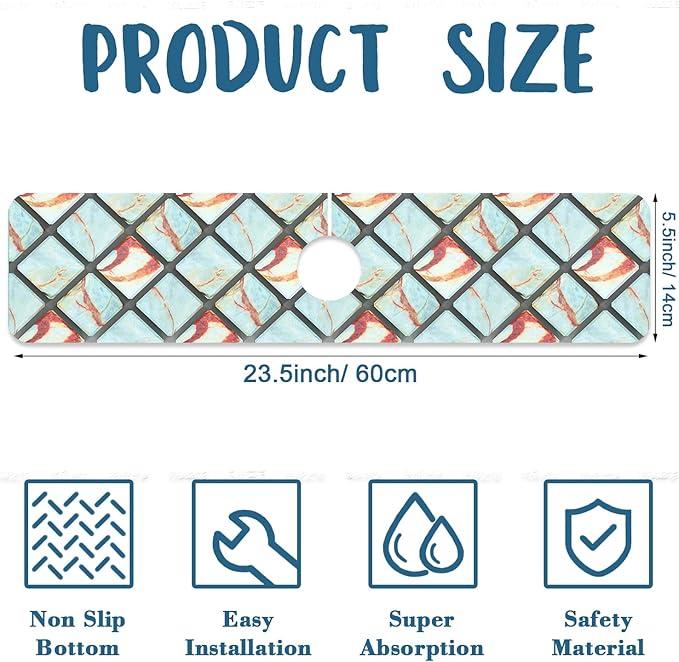 Rendering Marble Kitchen Sink Splash Guard Faucet Mat Blue Wall Tiles Super - Image 2