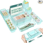 25 Pcs Clear Drawer Organizer, Adjustable Drawer Storage Box, 3-Size Desk by Hiitytin