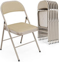 VINGLI 8 Pack Folding Chairs with Padded Seats, Metal Frame with Pu Leather Seat & Back, Capacity 350 lbs, Set of 8, Khaki by VINGLI