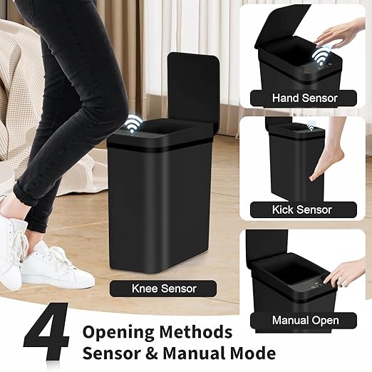 3 Pack Bathroom Trash Can with Lid, 2.5 Gallon Small Slim Trashcan, Automatic - Image 3