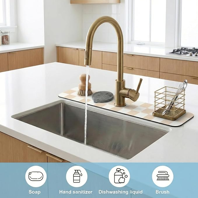 Customizable Kitchen Sink Faucet Mat: 24" Lx4 W Checkered Bathroom Counter - Image 7