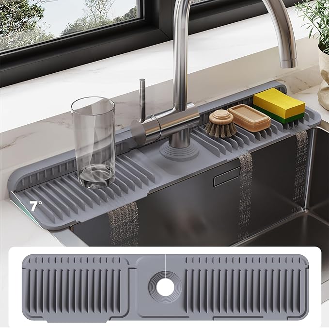 24 Inch Silicone Faucet Mat for Kitchen Sink Splash Guard by Doeklpo