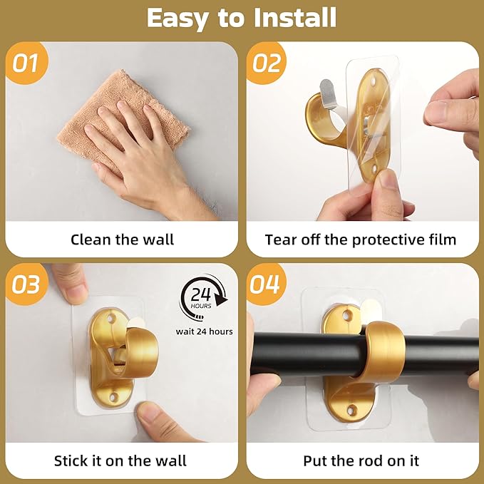 ANDGOO 10 Pack No Drill Curtain Rod Holders, Self Adhesive Curtain Rod Brackets - Image 5