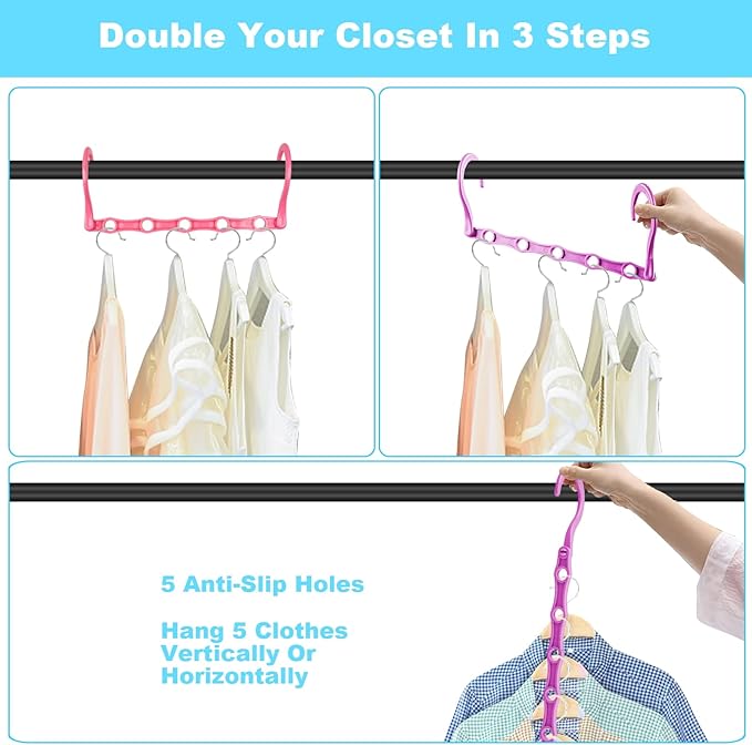 DUCOO 10 PCS Space Saving Hangers, 5-Hole Magic Hangers - Image 5