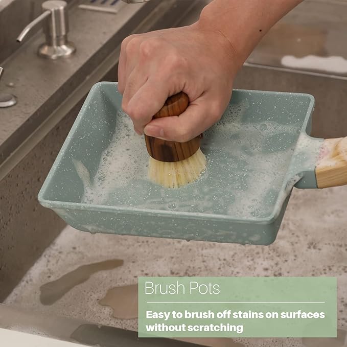Teak Dish Scrub Brush 2PCS by HTB, Good Grip Small Wooden Dish Brush - Image 5