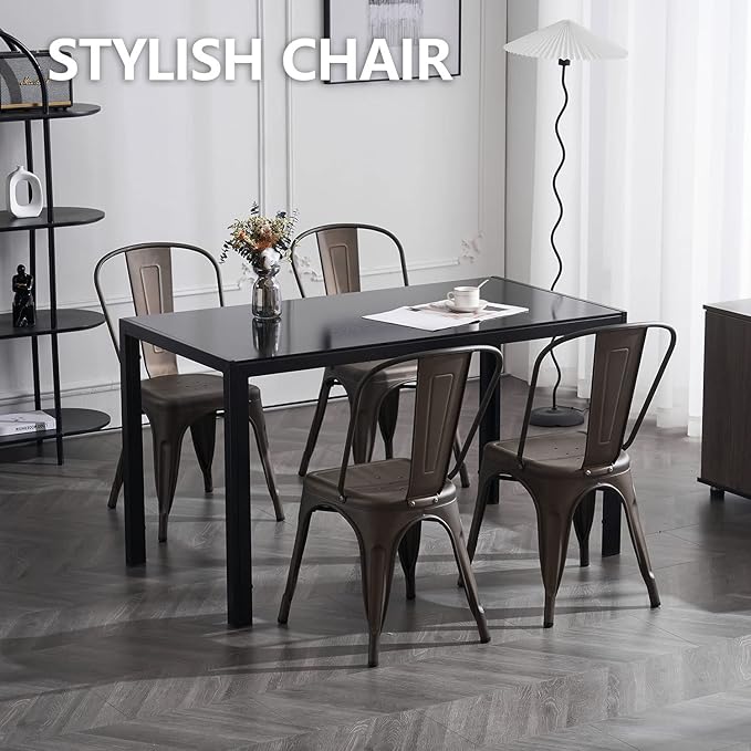 Nazhura Metal Dining Chair Farmhouse Tolix Style for Kitchen Dining Room Café Restaurant Bistro Patio, 18 Inch, Stackable, Waterproof Indoor/Outdoor (Sets of 4) (Steel Seat, Bronze) - Image 5
