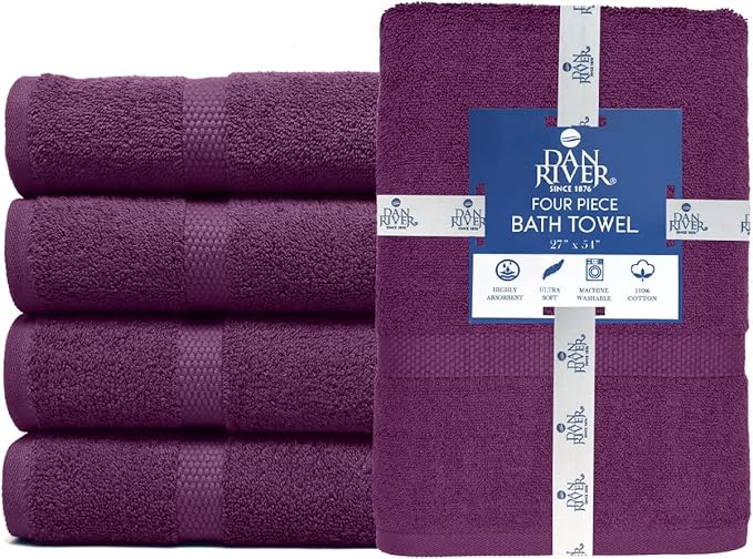 DAN RIVER Bath Towels Set of 4, 27 x 54 Inches, 100% Cotton, Larger & Lighter - Image 3