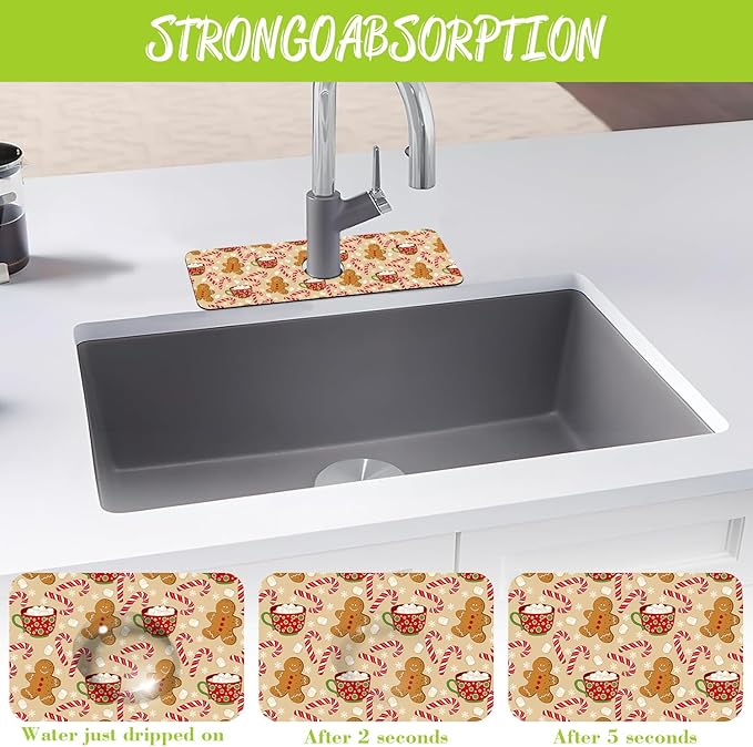 Chrismas Sink Splash Guard Faucet Mat Christmas Absorbent Fast Drying Mat Sink - Image 5