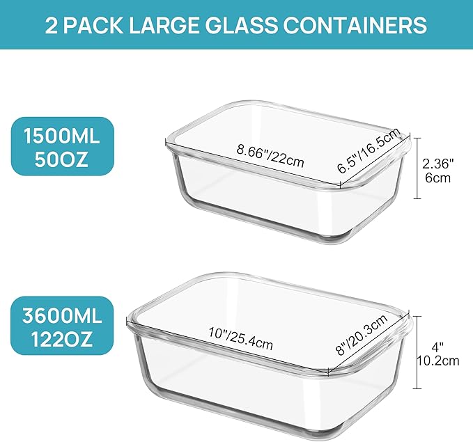 Vtopmart 122oz+50oz Large Glass Food Storage Containers - Image 2