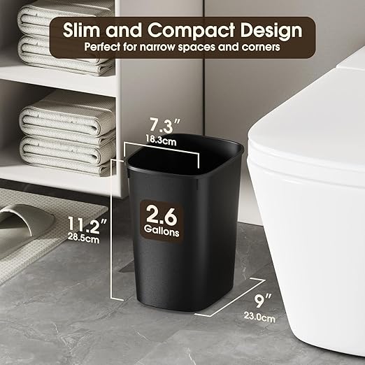 CEROELDA Small Bathroom Trash Can, 2.6 Gallon Slim Mini Garbage Can Small Trash - Image 2