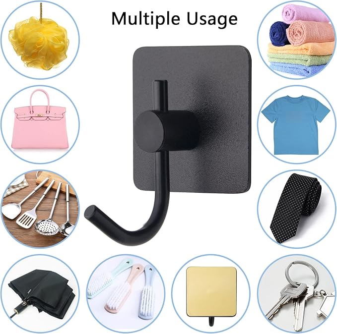 VAEHOLD 6 Pack Adhesive Wall Hooks, Heavy Duty Sticky Holder Aluminum Towel - Image 8