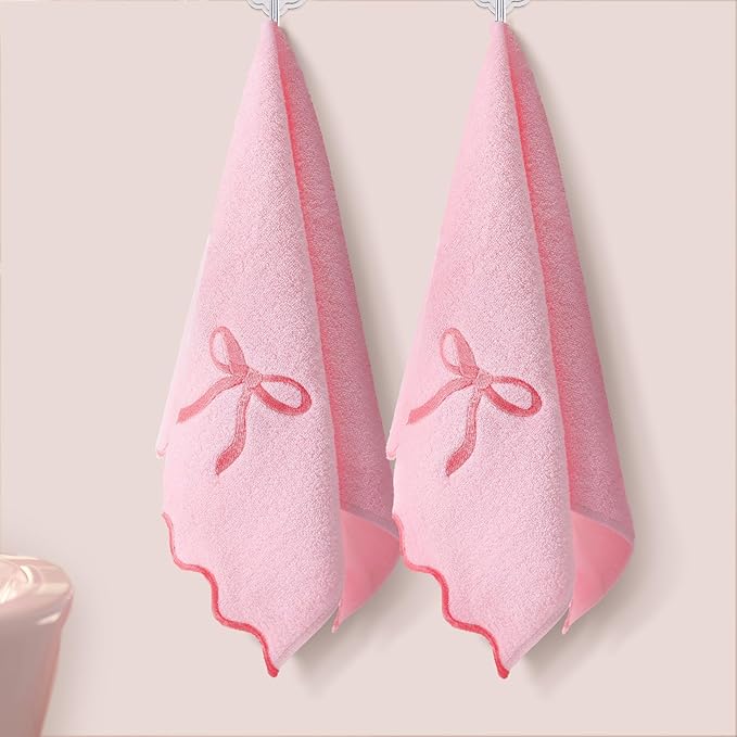 2 Pcs Pink Scalloped Hand Towels - Image 5