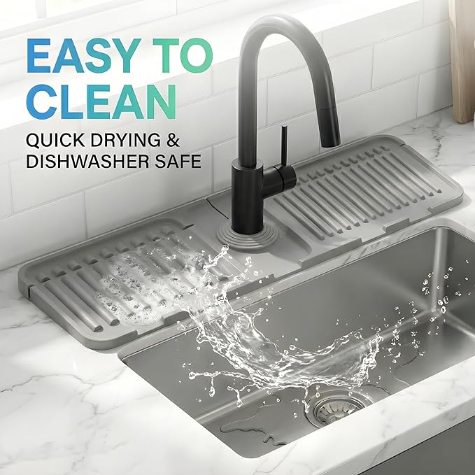 Silicone Faucet Mat for Kitchen Sink Splash Guard, 2-Piece Set – Each – 5° - Image 5