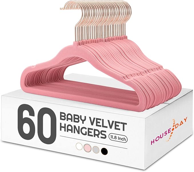 HOUSE DAY Velvet Baby Hangers for Closet, Kids Hangers Velvet 60 Pack, Non Slip by HOUSEDAY