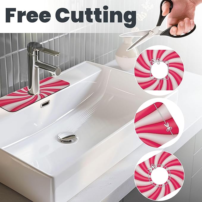 Christmas Lollipop Swirl Candy Sugar Red White Cute Kitchen Sink Splash Guard - Image 3