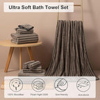 8 Pcs Polyester Brown Cabana Stripe Large Bath Towel Set-2 Bathroom Towels - Image 2